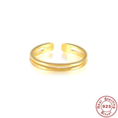 Minimalist Glossy Hipster Ring S925 Sterling Silver Open Ring Double-Layer Hollow Daily Commuter Ring