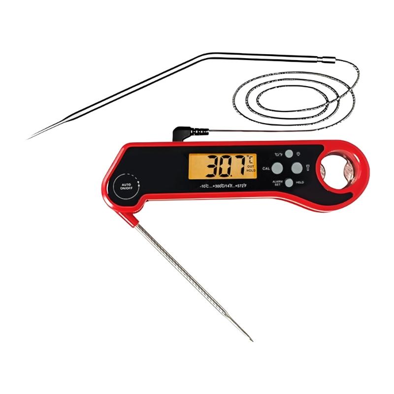 Brief Flexible BBQ Thermograph Twin Wear Resistant Probes Instantaneous Read LCD Screen for Outdoor Cooking