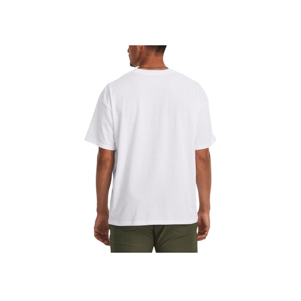 Under Armour Camiseta de Manga Corta Oversized de Peso Pesado Ua para Hombre, Tops de Color Sólido con Cuello Redondo, Blanco 1384037-100
