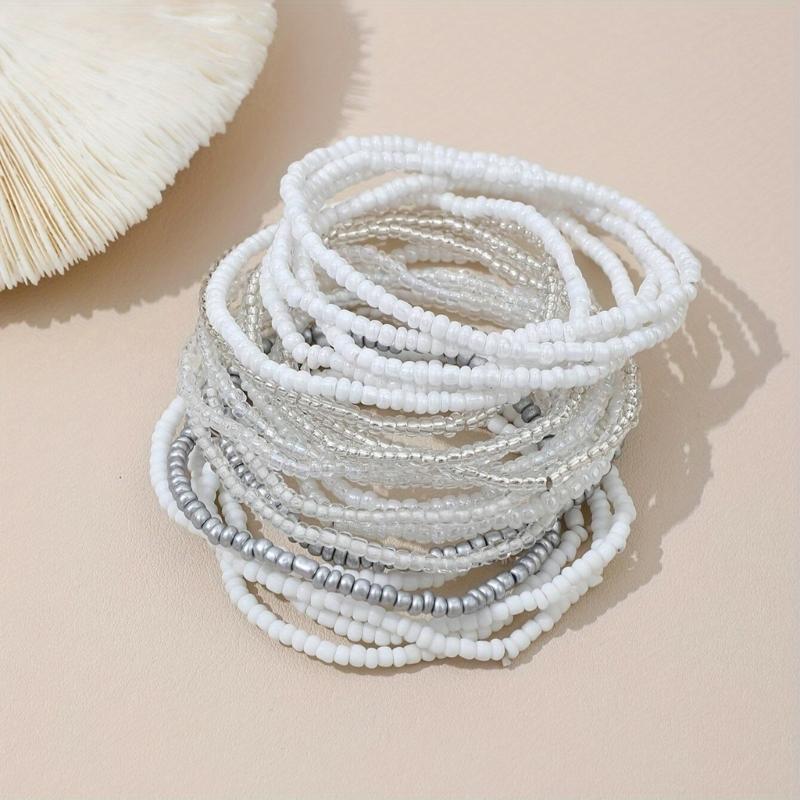 Set of 20 White  Bead Bracelets Jewelry Unique White Bead Bracelet Accessory for Beach Parties and Holiday Fun
