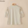 ZANZEA Women Stand Collar Casual Lace Crochet Splice Half Sleeve Blouse
