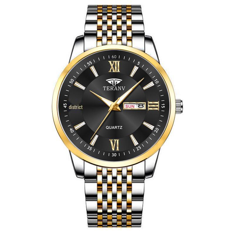 Butterfly Clasp Men's Ultra-Thin Luminous Stainless Steel Dual Calendar Waterproof Quartz Watch