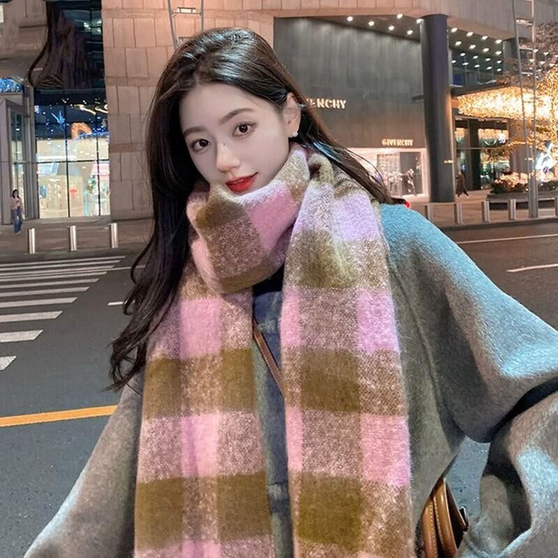 New Winter Mohair Warm Milk Huhu White Scarf Lengthened Solid Color Thickened Scarf Long Shawl