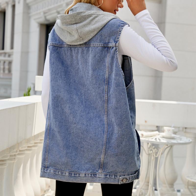 IHUASU Women's Vintage Denim Vest Jacket Loose Casual Trend Vests