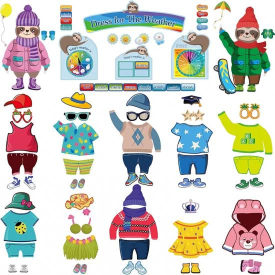 103 Pieces Weather Chart Bulletin Board Set for Classroom Dress Weather Chart for Preschool Decoration Seasonal Bulletin Board Cutout Set for 100th Cute Style