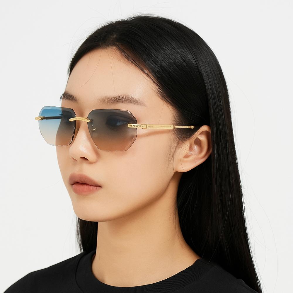 Square Rimless Sunglasses UV 400 Driving Eyewear Personality Men Sunglasses  Outdoor