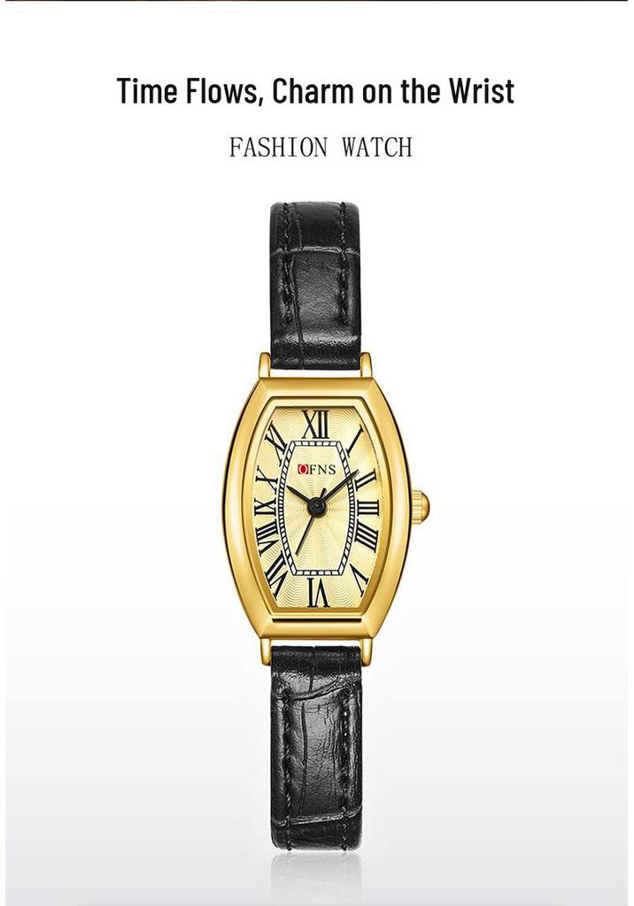 OFNS Women's Artistic Retro Barrel-Shaped Quartz Watch with Roman Numerals