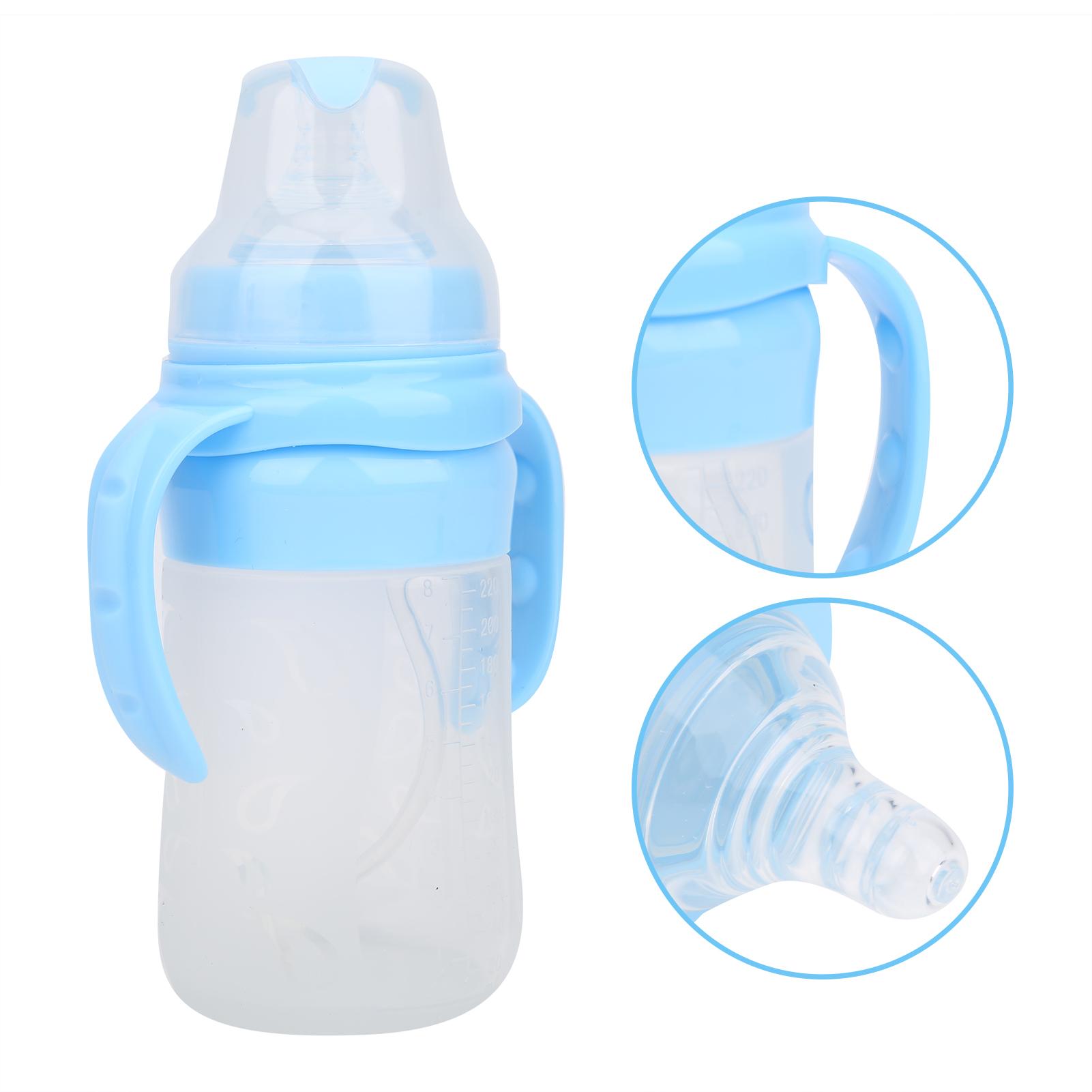 

Baby Feeding Silicone Bottle WideCaliber Newborn Nursing Milk Breast Bottle with Handle(Blue )