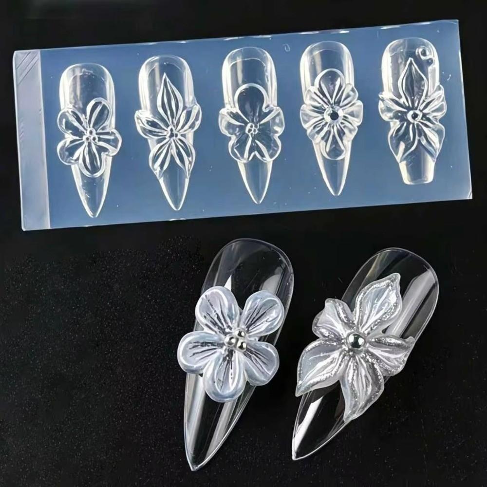 French Retro 3D Flower Nail Mold Hibiscus Petals Nail Art Print Stencils  for Nail Decoration