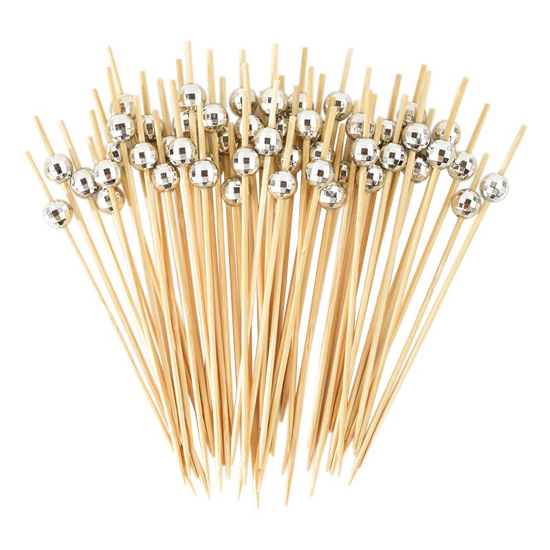100Pcs Disco Ball Cocktail Picks Disposable Bamboo Buffet Food Dessert Fruit Toothpick for Birthday Party Wedding Decor Supplies