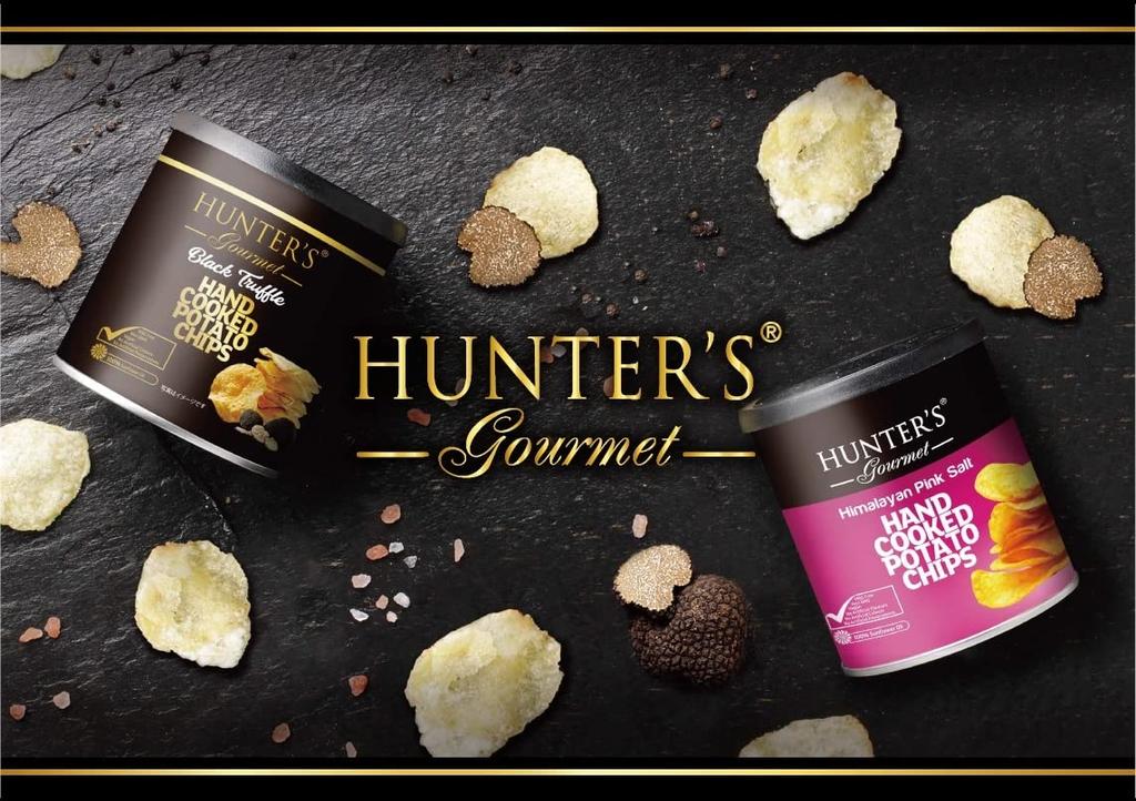 Cartof trufe negre 40g x 12 vândut într-un mini vine cu un prosop original pentru a vă șterge mâinile după chipsurile Hunter's, aromă, bucăți, cutie, porție individuală,