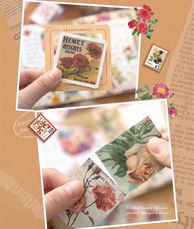 Retro Floral Imprint Greeting Journal Gift Box with English Stickers
