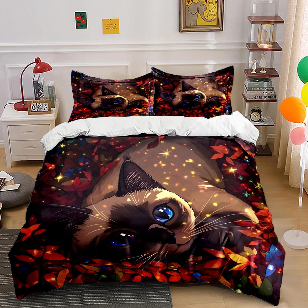 Cat lying among colorful leaves Print Soft Comfortable Duvet Cover Bedding Set Included 1*Duvet Cover 2*Pillowcases