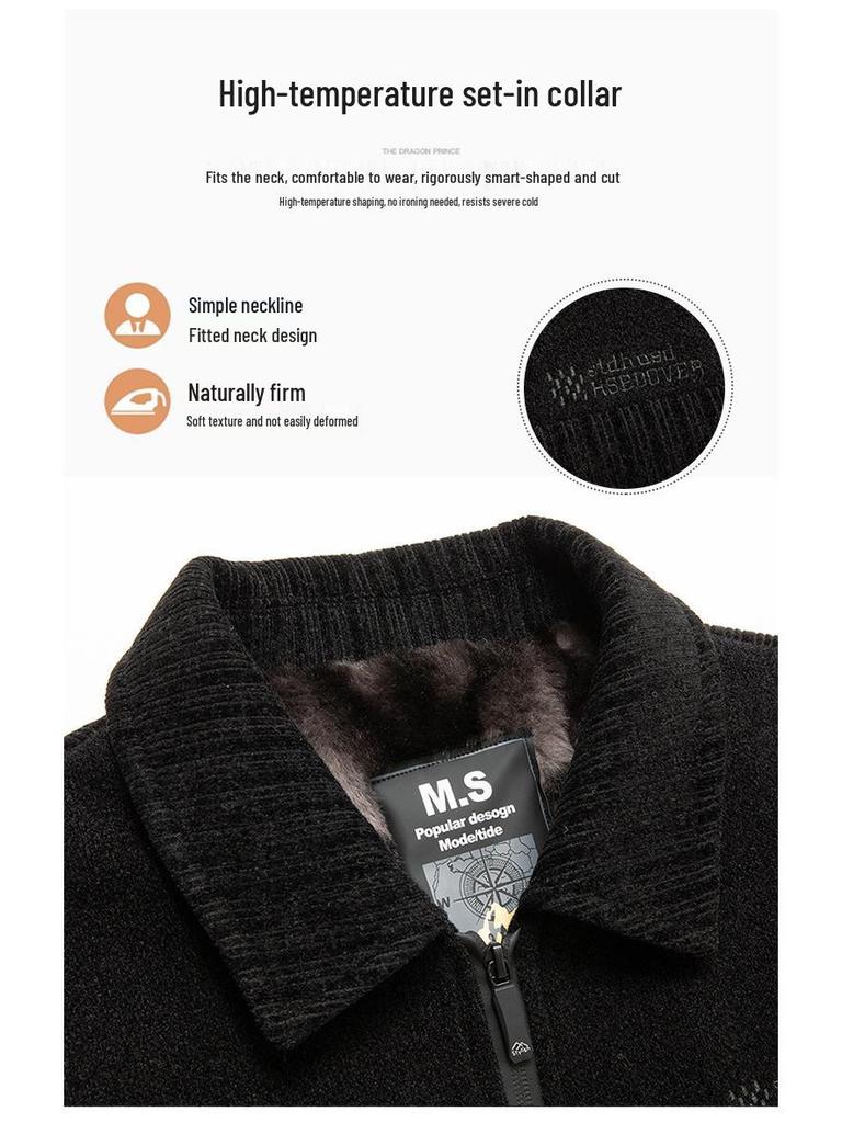 2025 Autumn/Winter Mid-Aged Men's Thick Fleece-Lined Jacket - Loose Fit
