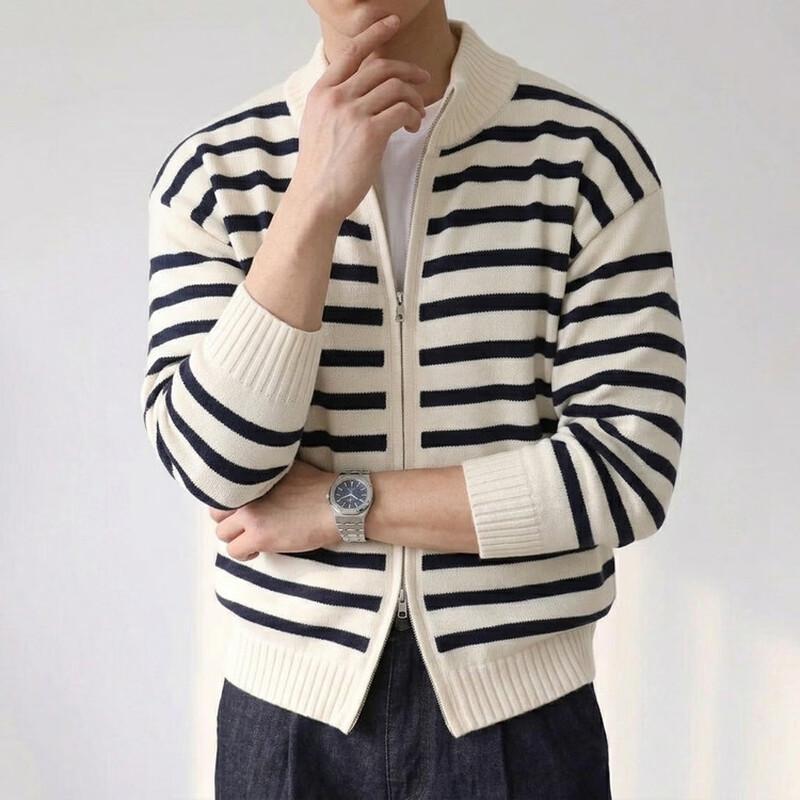 Hengyuanxiang Striped Zip-Up Knit Cardigan