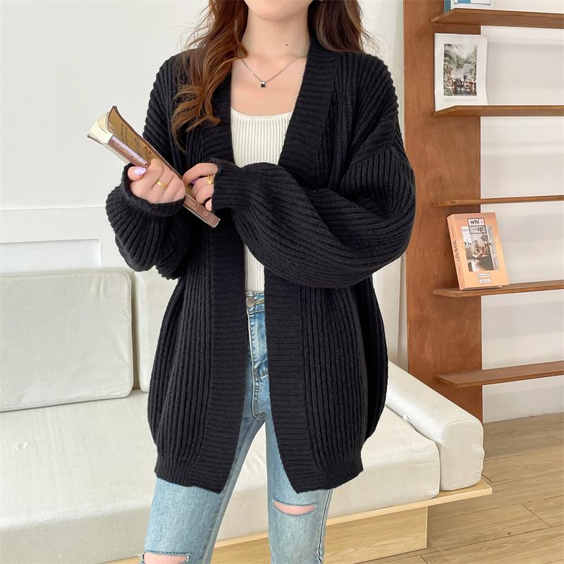 V Neck Loose Casual Cardigan Long Sweater Knitted Women Jacket Autumn and Winter Simple Solid Color Versatile Button Fashion Elegant Long Sleeve Coats