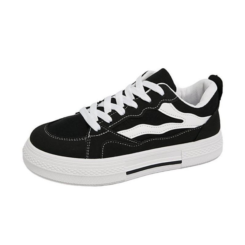 Vielseitige schwarze Canvas-Schuhe Frühling neue Schnür-Retro-Einzelschuhe Studentenlaufschuhe dicke Sohle Damenschuhe