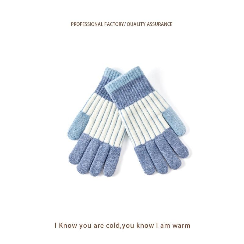 Winter Warm Full Finger Knit Gloves Women Men Students Outdoor Cycling Touchscreen Compatible