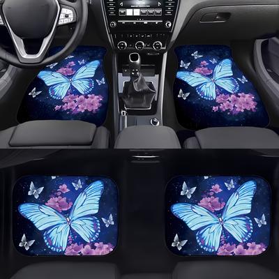 Set aus 4 Auto-Fußmatten im Schmetterlings- und Blumen-Design, Geeignet für Vorder- und Rücksitze, Entwickelt für SUVs, Limousinen und Vans, Perfekt für Frauen und