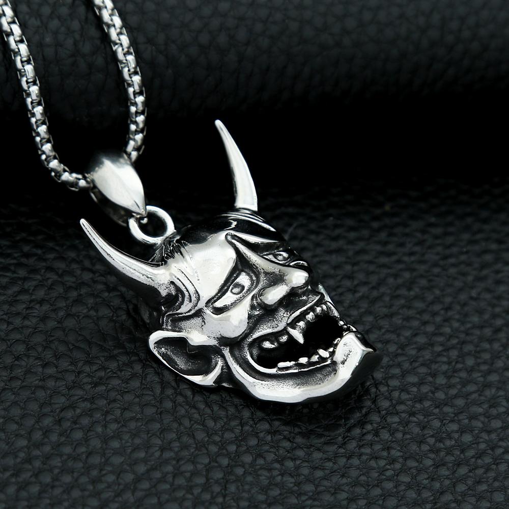 Vintage Personality Prajna Mask Pendant Necklaces For Men 316L Stainless Steel Domineering Demon Skull Jewelry Gift