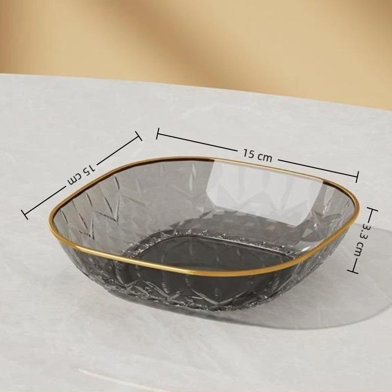 Gold Rim Crystal Fruit Bowl Diamond Cut Texture Shatter Resistant Food Safe Dish for Wedding Party Home Decor Use