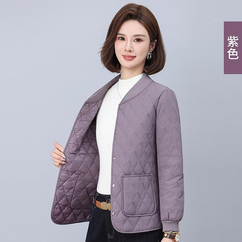 

Куртка ромбовидной стежки с легким утеплителем, новая осенне-зимняя свободная теплая куртка с коротким универсальным утеплителем, повседневная куртка для мамы 5XL-150-80kg светло-фиолетовый