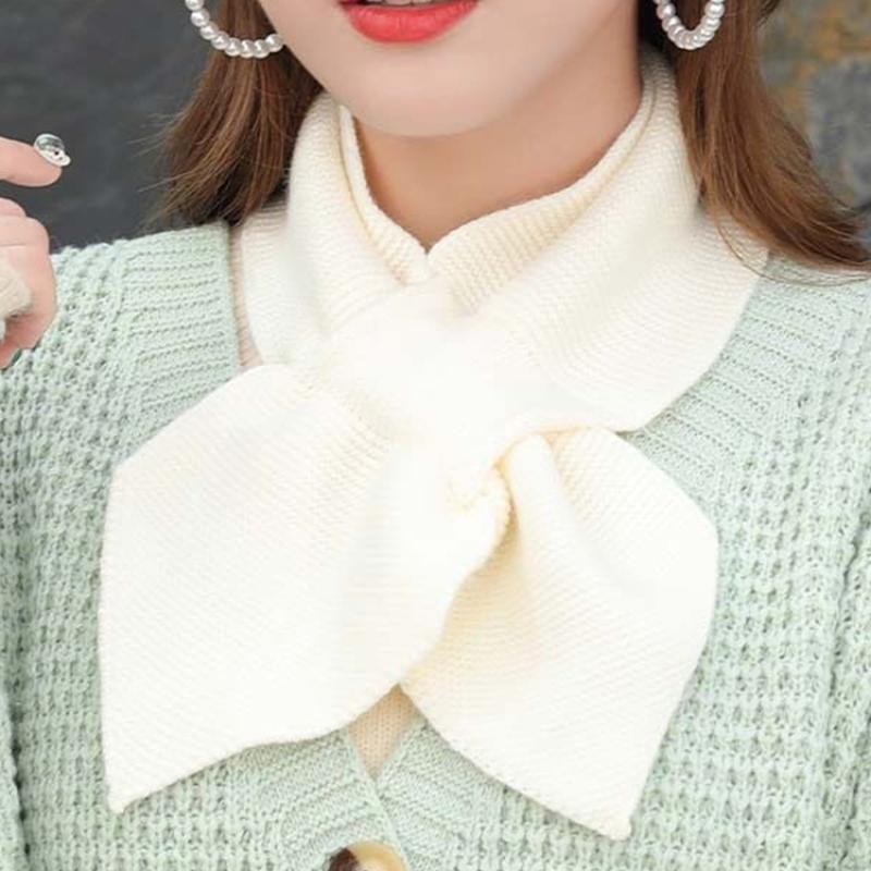 Autumn Winter Scarf Soft Neck Scarf Girls Knitted Sweater Bowtie Women Casual Cross Fishtail Scarf Straps Ladies Shawl