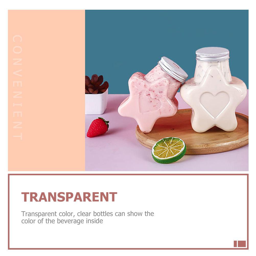 6Pcs Cold Drink Bottle Five-Pointed Star Shape Transparent Pet Plastic Beverage Containers for Juice Milk Tea Outdoor Portable