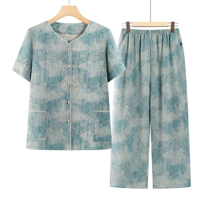 Elderly Women's Summer Short Sleeve Shirt Set