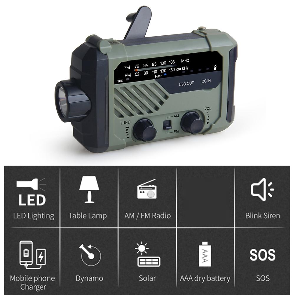 Emergency Solar Radio with Handle, Portable 3-Mode Flashlight SOS Siren Cell Phone Charger Camping Survival Gear and Supplies