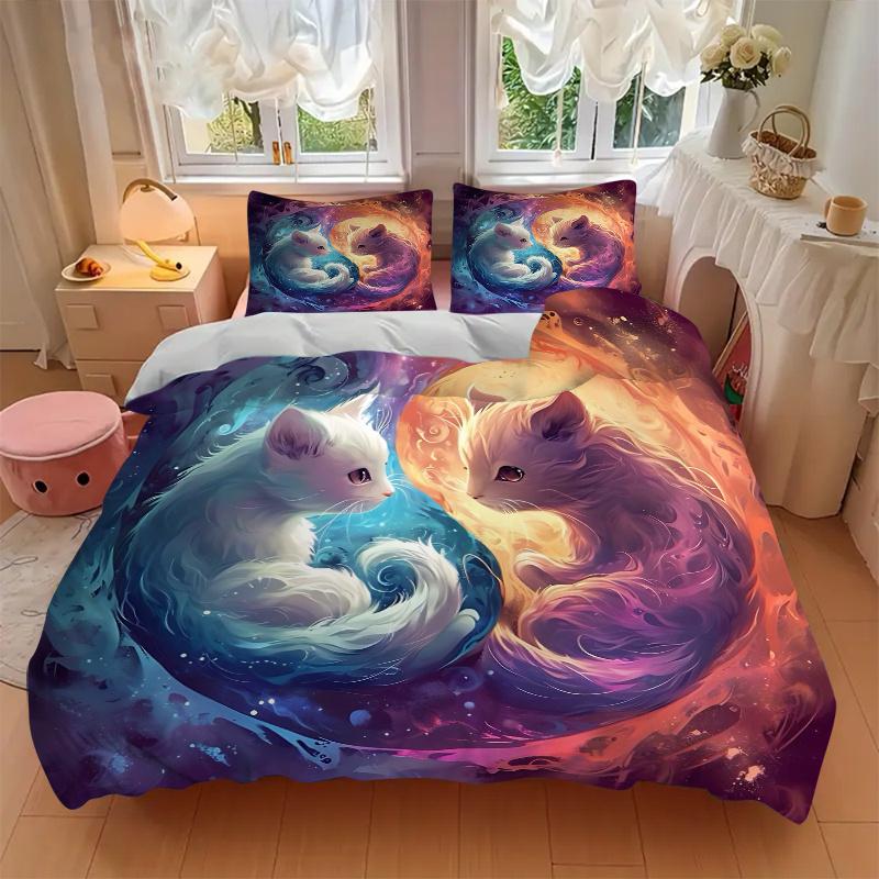 3pcs Magic Kittens Yin and Yang Print Bedding Set (Without Inserts), Soft and Comfortable M075