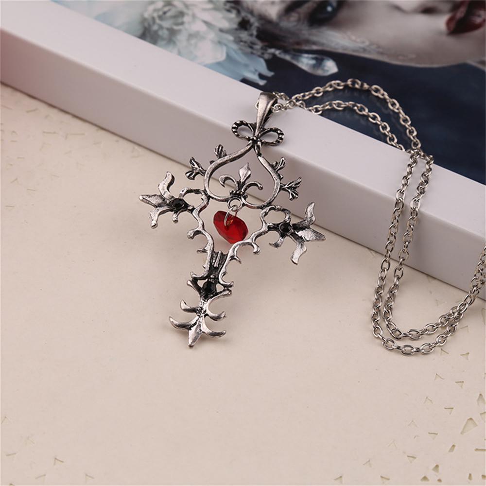 Fashion Vampire Diaries Vintage Charm Unique RED Sacred Heart Crystal Cross Pendant Necklace Jewelry Gifts