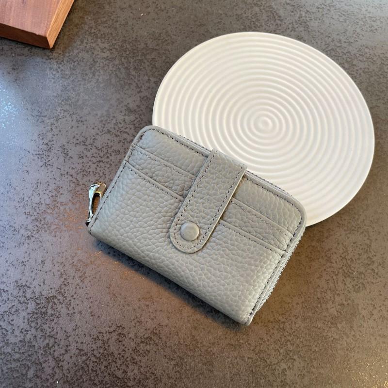 First-layer Cowhide Organ Multi-card Card Bag Women's Cover Zipper Change Purse Leather ID Clip Short