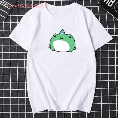 Cute Party Frog Print T-Shirt Women Cartoon Women Tshirts Summer Tops Fashion Unisex White Graphic T Shirt Casual Sytle Tees