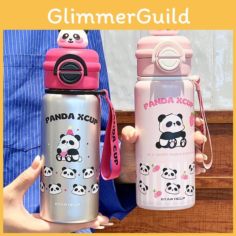 Panda Kids Portable Stainless Steel Thermos With Reusable Straws For School And Outdoors