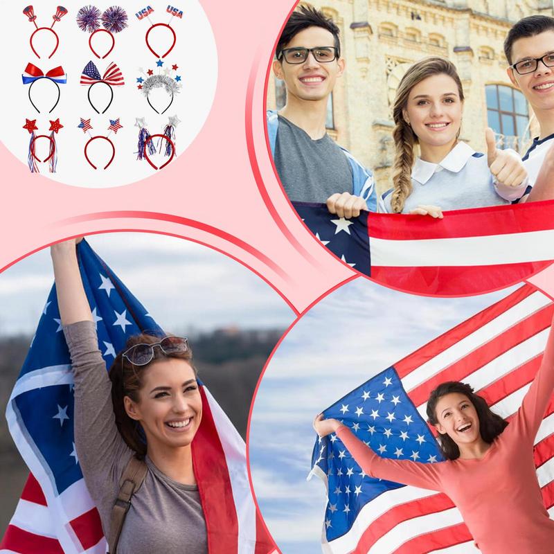 Independence Day Headband 9X Red White Blue Memorial Day Hair Hoop US Flag Headwear Photo Props For Adults And Children
