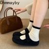 Designer Vintage Warme Damen Mary Jane Schuhe Mode Flache Schuhe Prägnante Weiche Sohle Baumwollschuhe