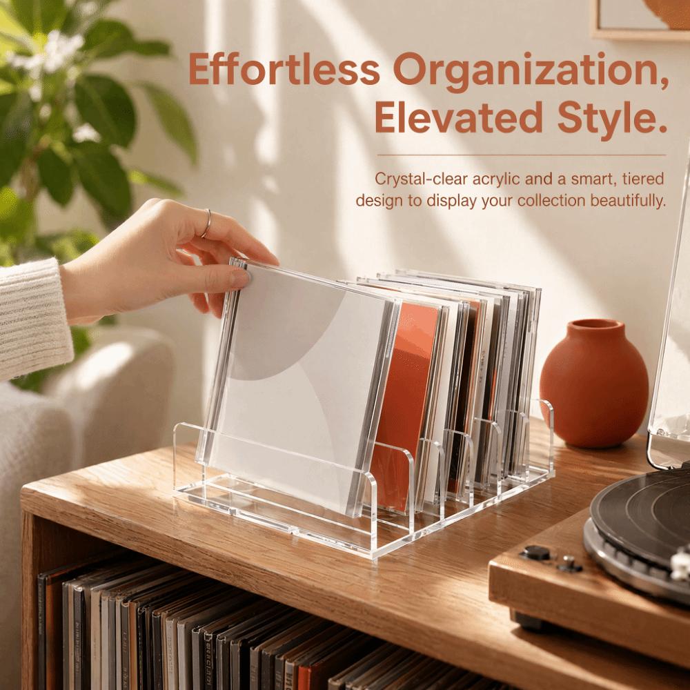 Multi-Slot Design CD Disc Organizer Box 7 Grids Phone Stand Vinyl Record Album Bracket Dormitory