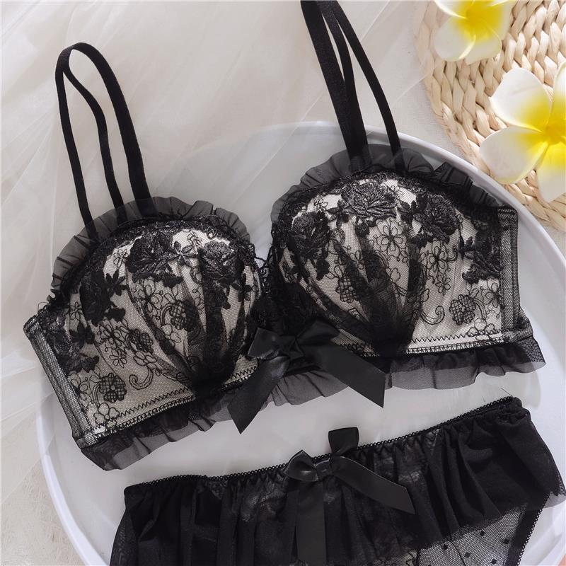 New Bridal Wedding Natal Year Red Underwear Women's Suit Sexy Lace Small Breasts Gathered Without Steel Ring Bra