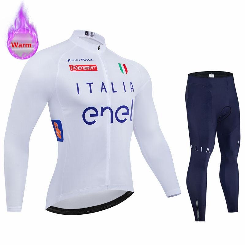 Italia Winter Thermal Fleece Long Sleeve Cycling Jersey Set Bib Pants Ropa Ciclismo Bicycle Clothing MTB Bike Mens Pro Team Suit