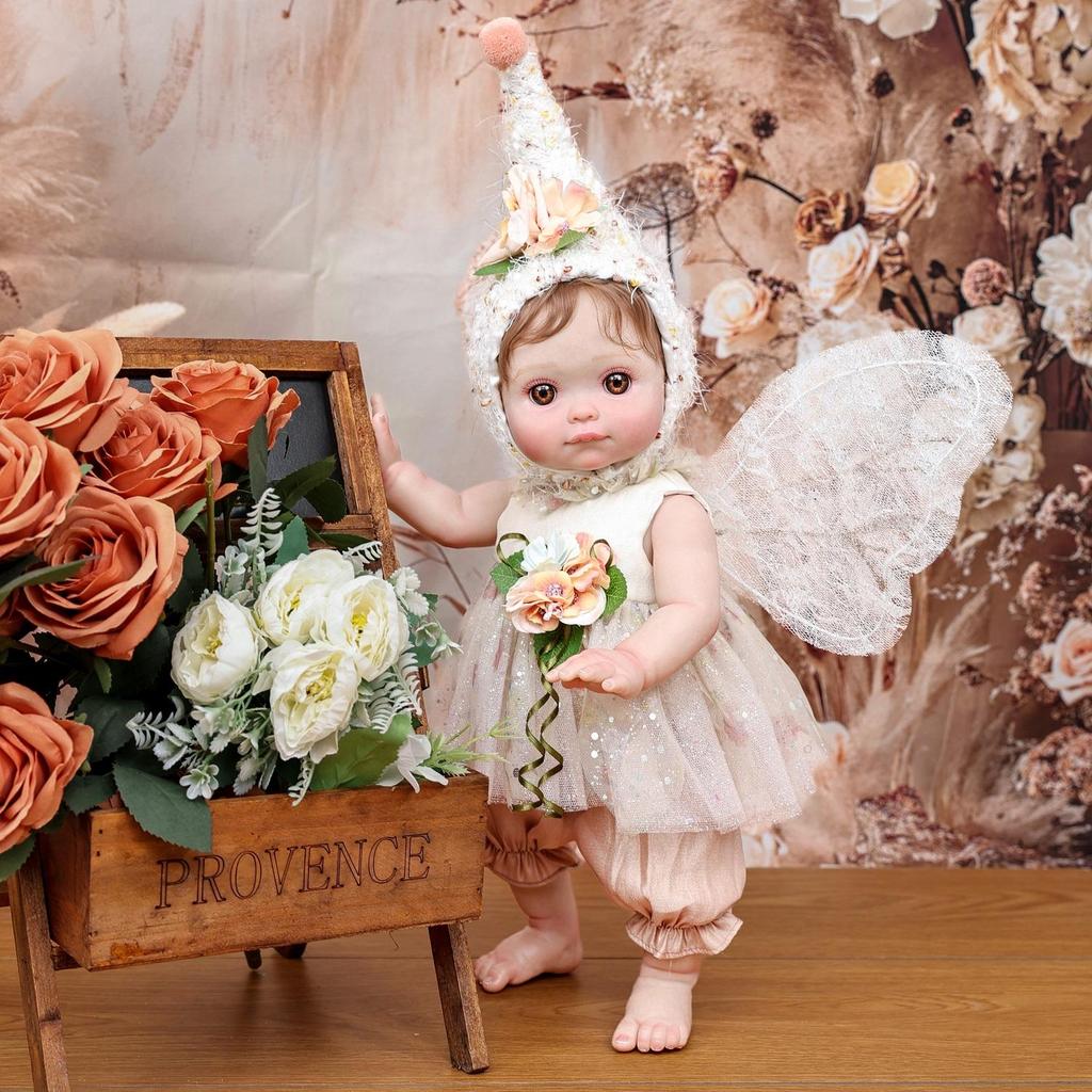 Full Silicone Vinyl Baby Dolls Reborn 18 Inch Cosplay Fairy Angel Cute Babies Doll with Rooted Hair and Wing Fashion Christmas Gifts Toy Decoration