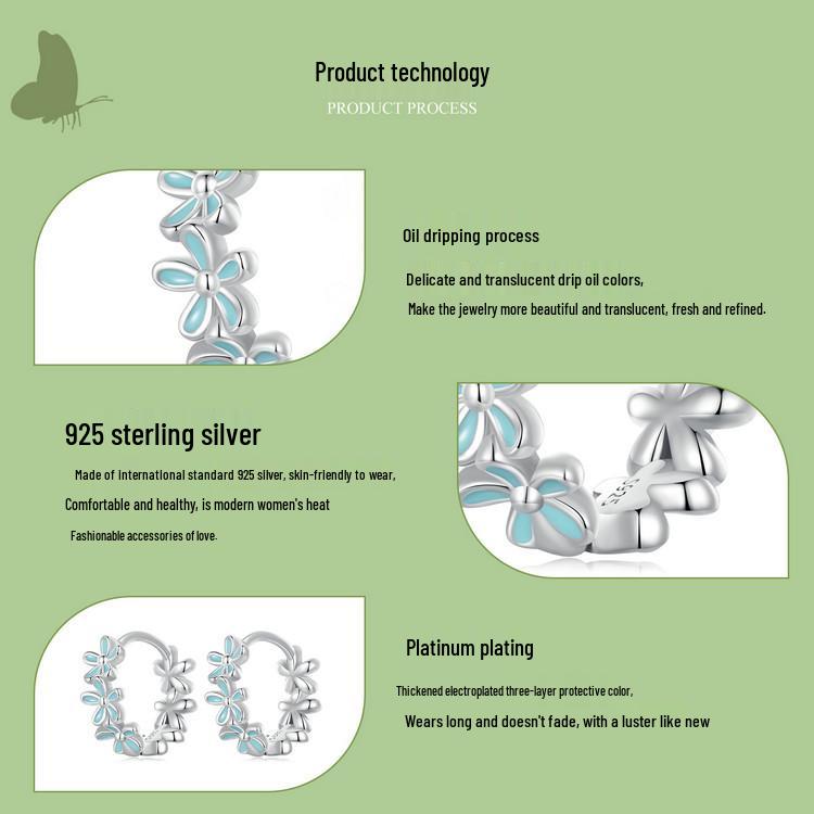 Aifuluo Autumn S925 Sterling Silver Blue Flower Ear Cuff Earrings for Women