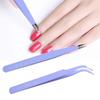 2Pcs Stainless Steel Nail Art Tweezers Anti static Straight Curved Manicure Tweezers Purple