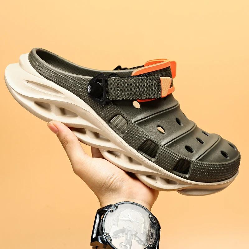 

Новые летние лоскутные модные сандалии на толстой подошве, мужские повседневные пляжные туфли, садовые сабо с открытыми отверстиями, уличные тапочки, обувь из ЭВА 45