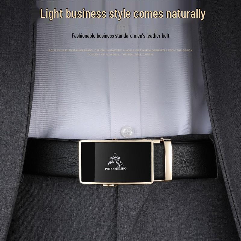 Genuine Paul Leather Men's Automatic Buckle Belt - High-End Cowhide Business Waistband