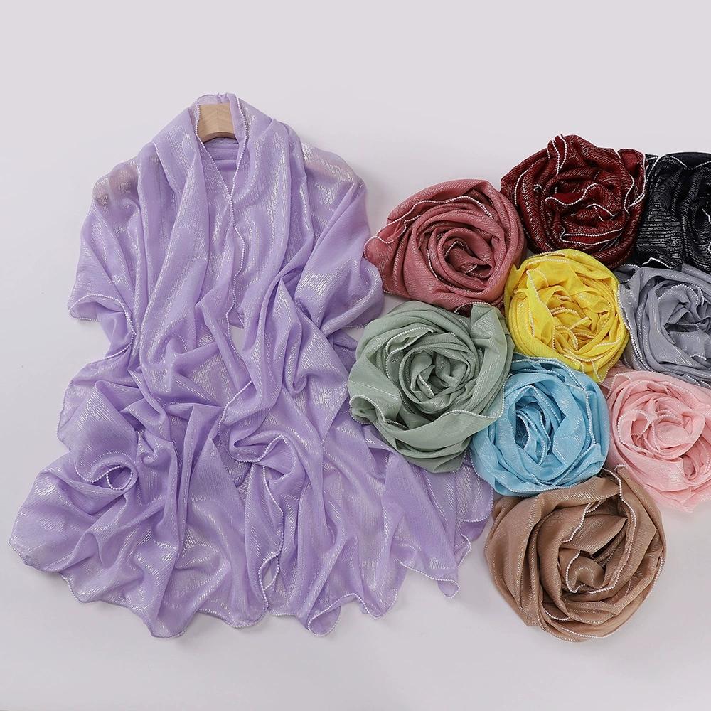 Chiffon Gold and Silver Wire Light Thin Women's Casual Pearl Edge Shawl Headscarf Hijab Scarves