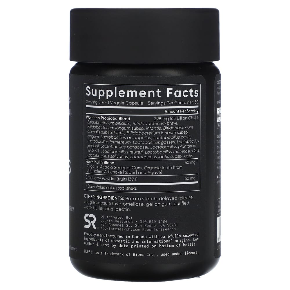 Sports Research Women's Probiotic Cranberry + Prebiotic Delayed Release Veggie Capsules 30 Count