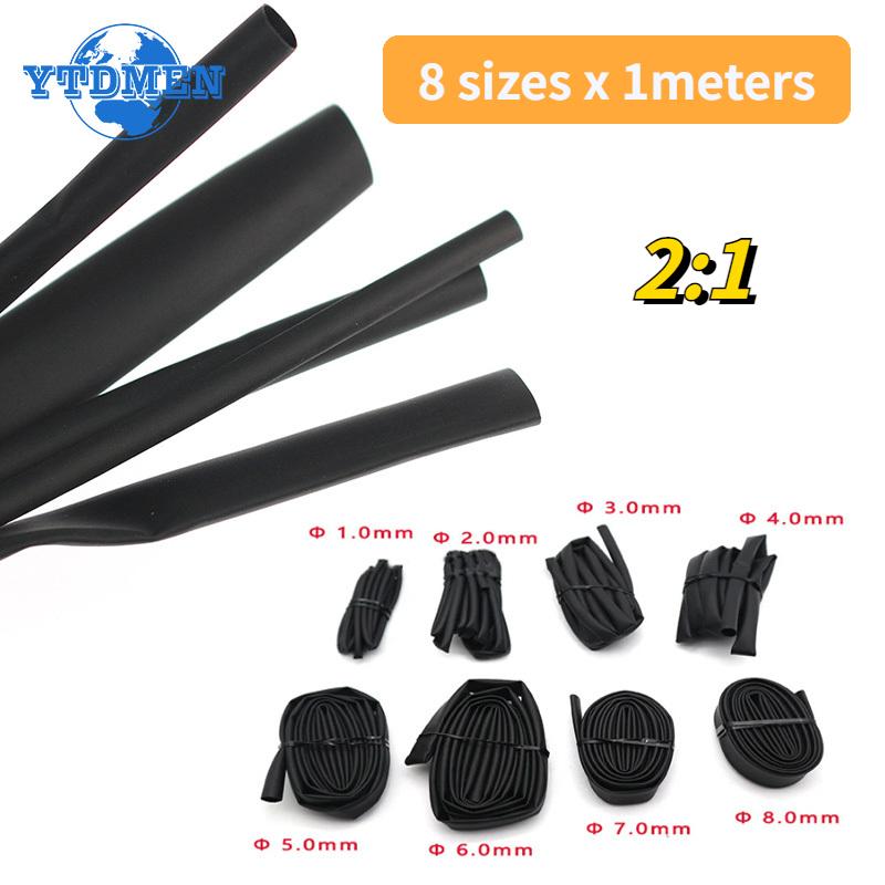 

8 Meter/set Heat Shrink Tubing 1/2/3/4/5/6/8mm 2:1 Black Shrink Wrapping Insulation Heat Shrink for Cables DIY Connector Repair чорний