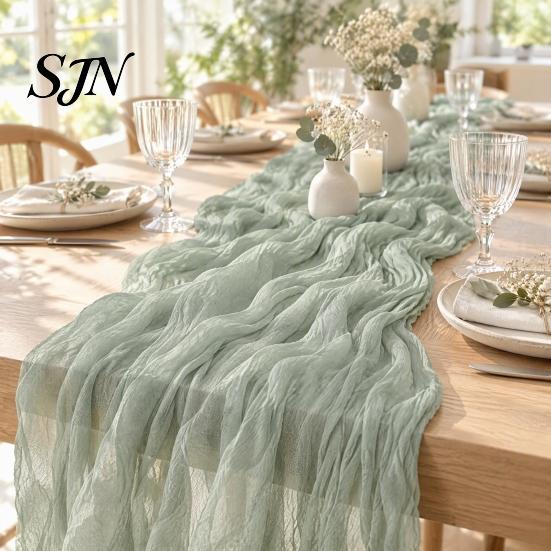 Rustic Wedding Table Decor Cheesecloth Runner, Boho 35 x 118 Inches Soft Gauze Runner for Parties Solid Color Wrinkled Party Bridal Shower Elegant