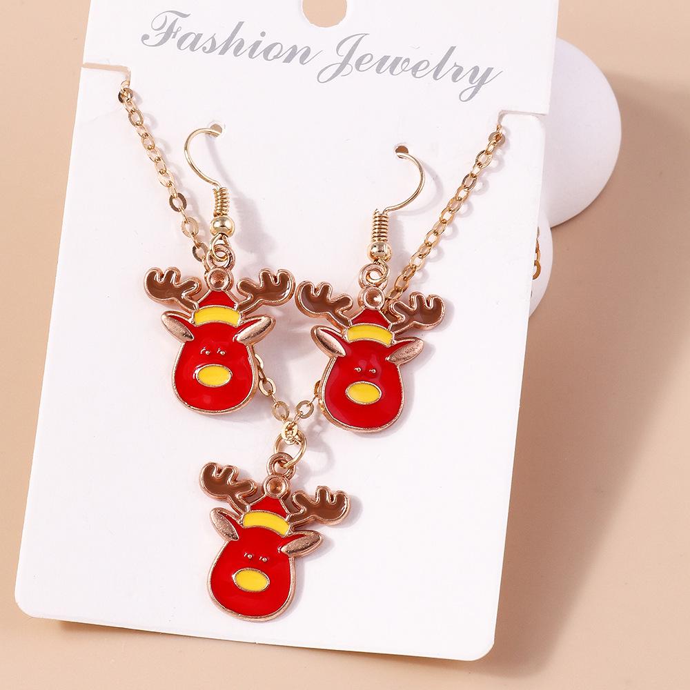 European & American Christmas Necklace Set: Reindeer, Cane, Santa Claus & Tree Pendants